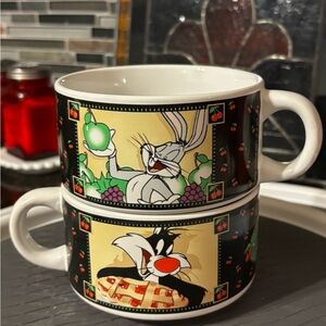 Vintage Warner Bros. 1998 Bugs Bunny & Sylvester on Soup Bowls. Set of 2.
